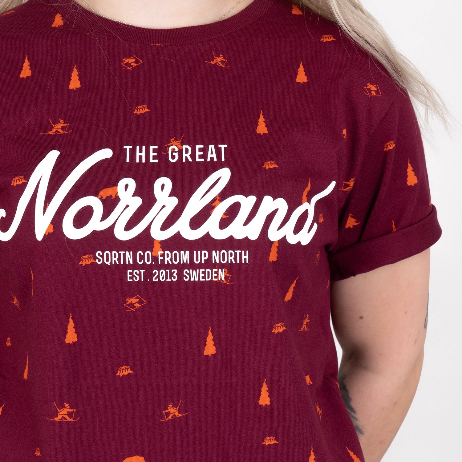 GREAT NORRLAND T-SHIRT - SKIERS BURGUNDY